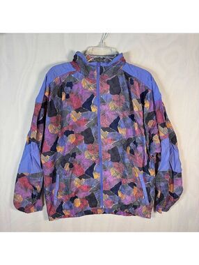 VTG 90s Reebok Windbreaker Oversized XL Abstract Print Packable Hood Full Zip